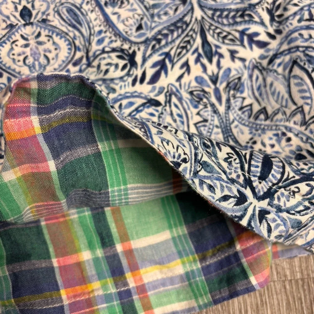 Tommy‎ Bahama Linen Shorts Mens 38 Plaid Paisley Flat Front Reversible 10
